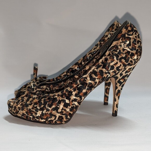 Aldo Size 40 lattice leopard print‎ peep toe heels - Picture 1 of 9